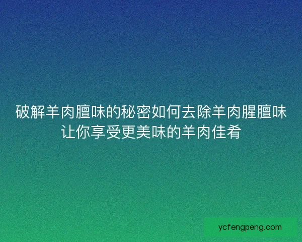 破解羊肉膻味的秘密如何去除羊肉腥膻味让你享受更美味的羊肉佳肴